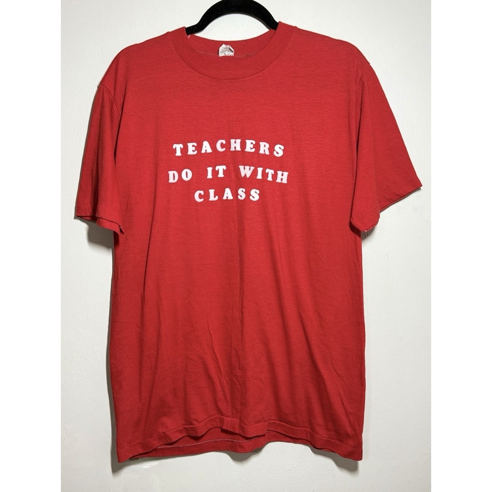 Vintage Velva Sheen Teachers Theme T-Shirt Unisex Size XL Red Single Stich USA